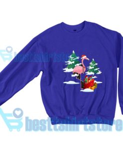 Pink-Flamingo-Christmas-Sweatshirt-Blue